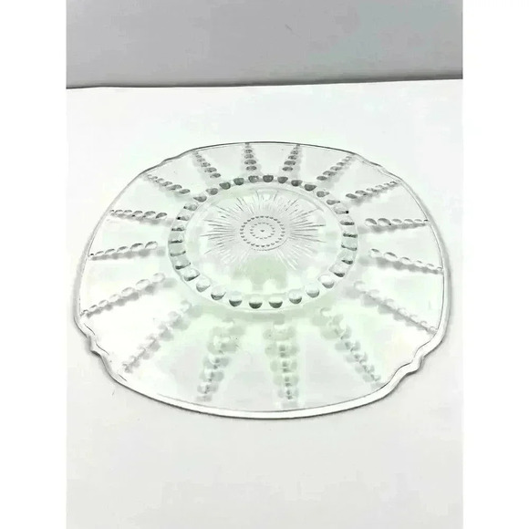 VTG Clear Pressed Glass Dots Bubbles 11" Rounded Square Dinner Plate - Picture 1 of 9